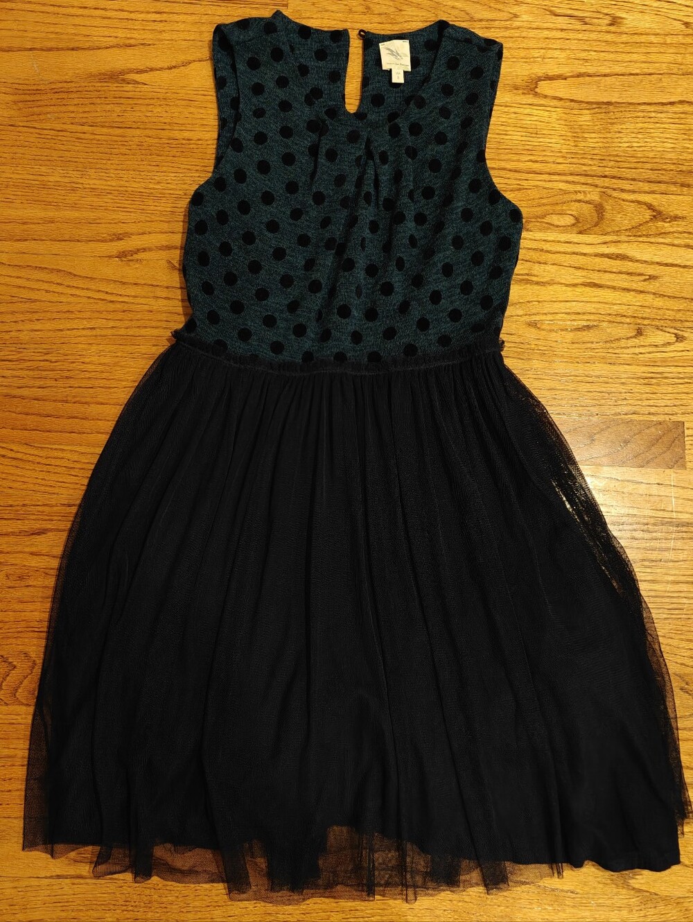 Sleeveless Navy Polka Dot Tulle Dress - Anthropology Weston Wear